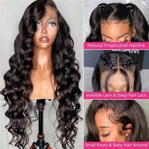 13x4 HD Human Hair Lace Frontal Wig Loose Deep Wave PrePlucked Hairline Wig